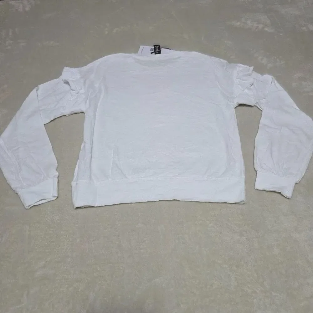 Bobi Los Angeles XS White Long Sleeve Crewneck Banded Waist/Cuff Ruffle Armhole - Picture 11 of 11